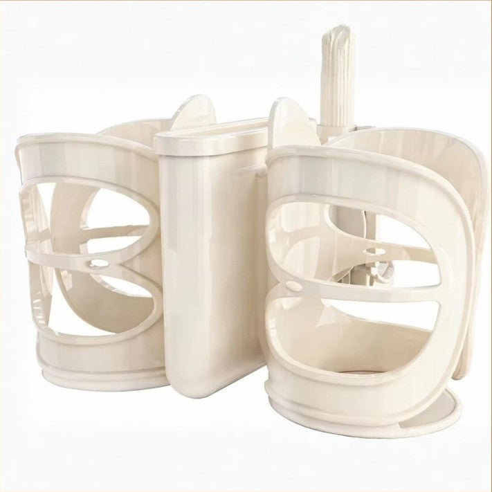 A glossy off-white plastic 3-in-1 beach cup holder with integrated 2 cup holder and 1 phone holder, arranged together on a plain white background.